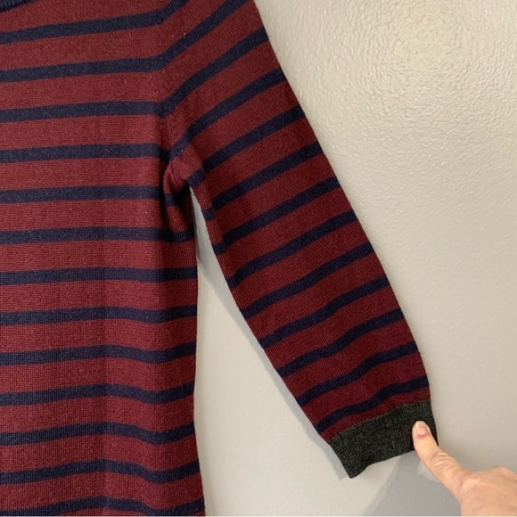 Talbots striped burgundy grey navy wool blend sweater dress with pockets. Size S - Picture 8 of 10